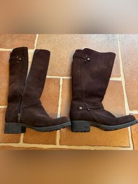 UGG Australia Brown Leather Equestrian Riding Boots Shearling Lined Women’s 8.5